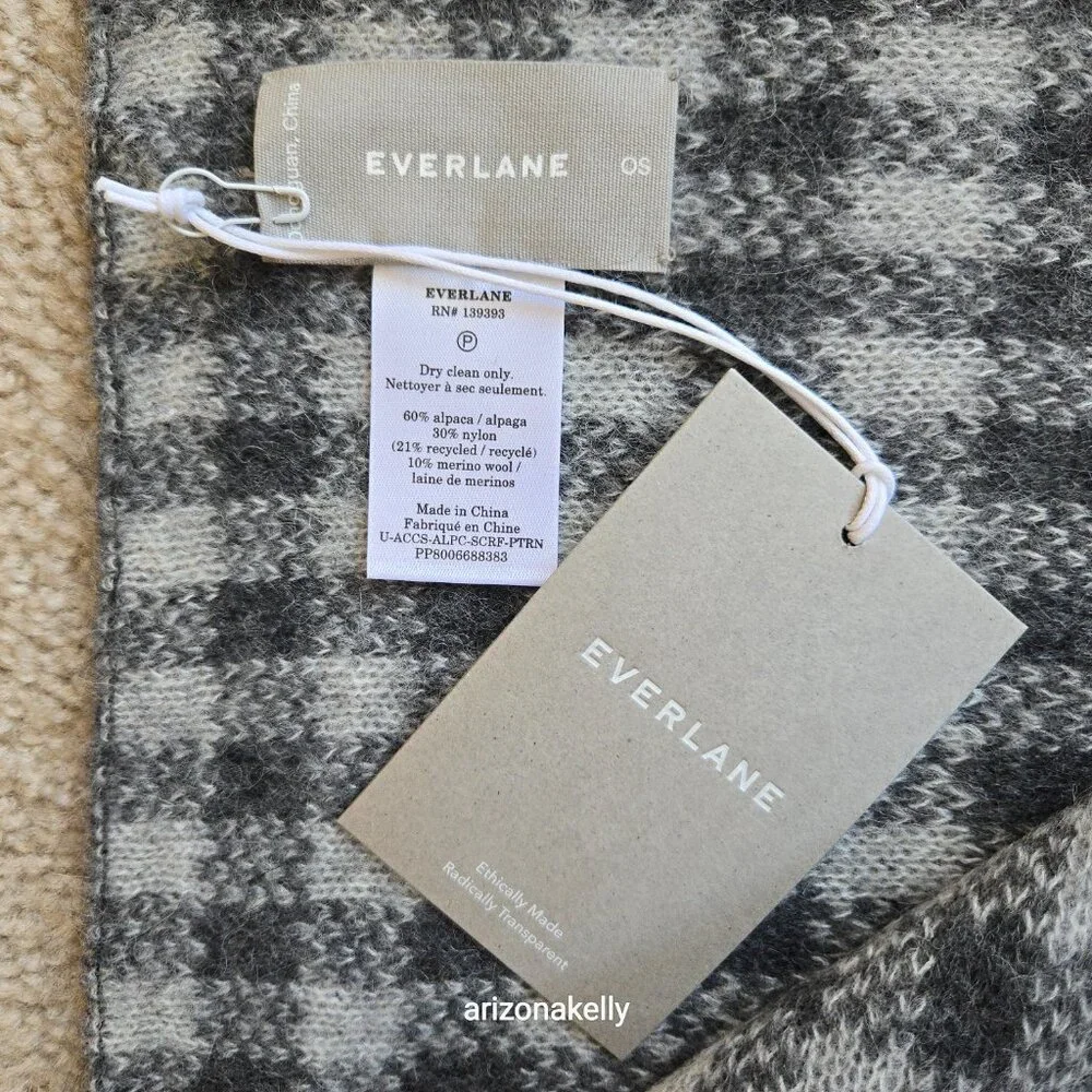 NWT Everlane Alpaca Patterned Scarf Grey Check Knit